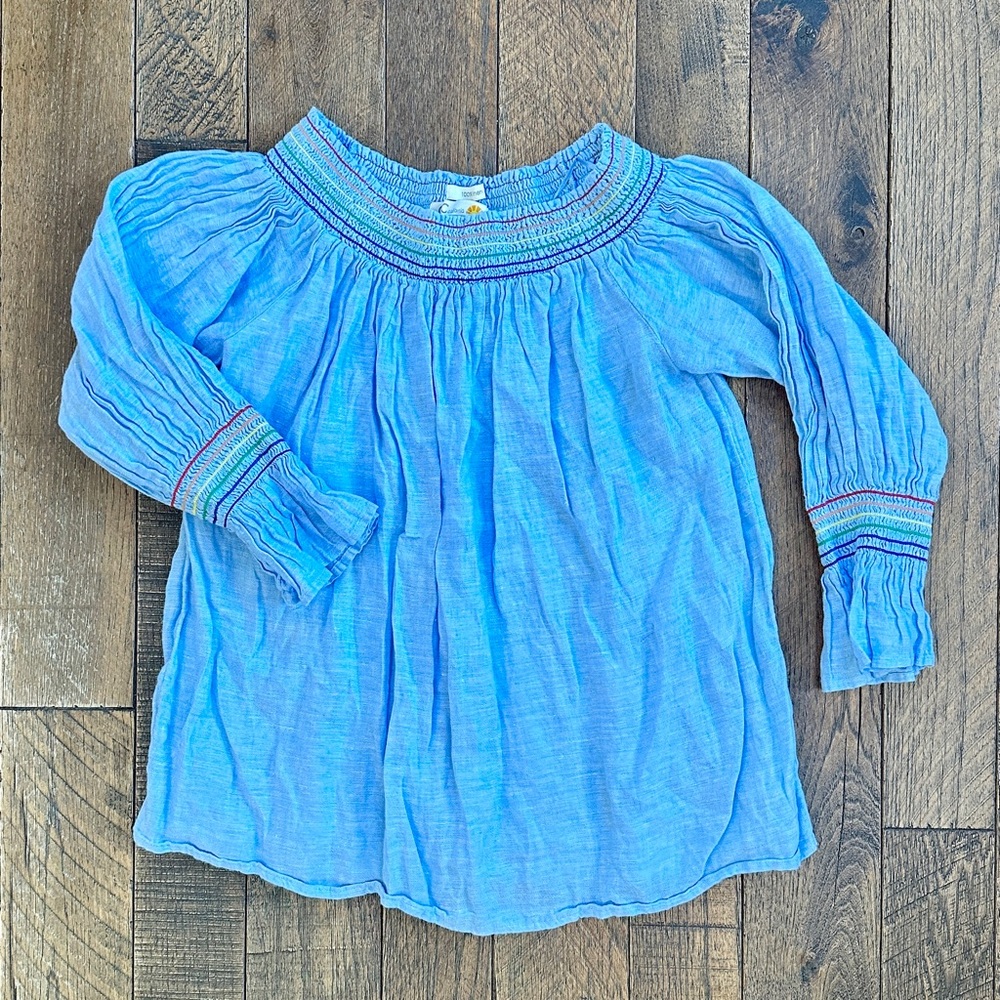 C&C California Linen Off the Shoulder Blouse with Rainbow Trim Size L